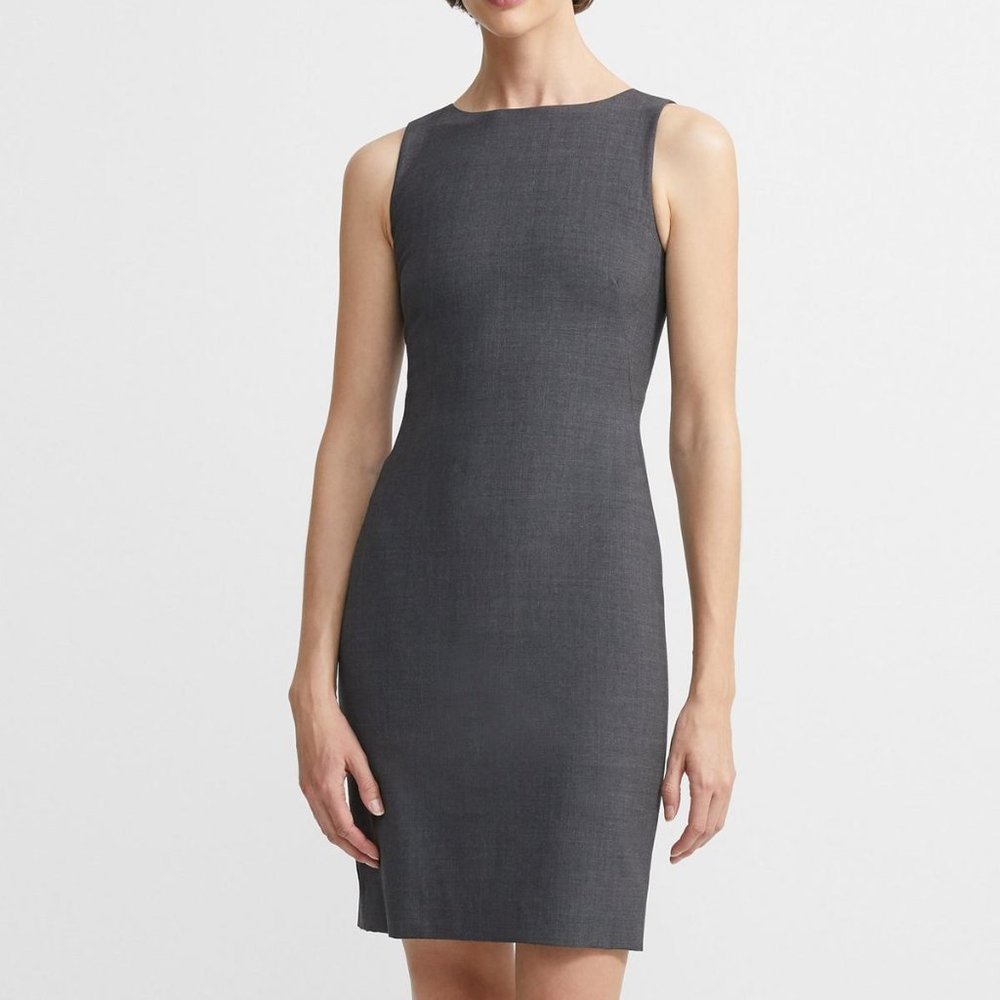 HOLD Theory Silver Sheath Dress Wool Glipin Sz 6